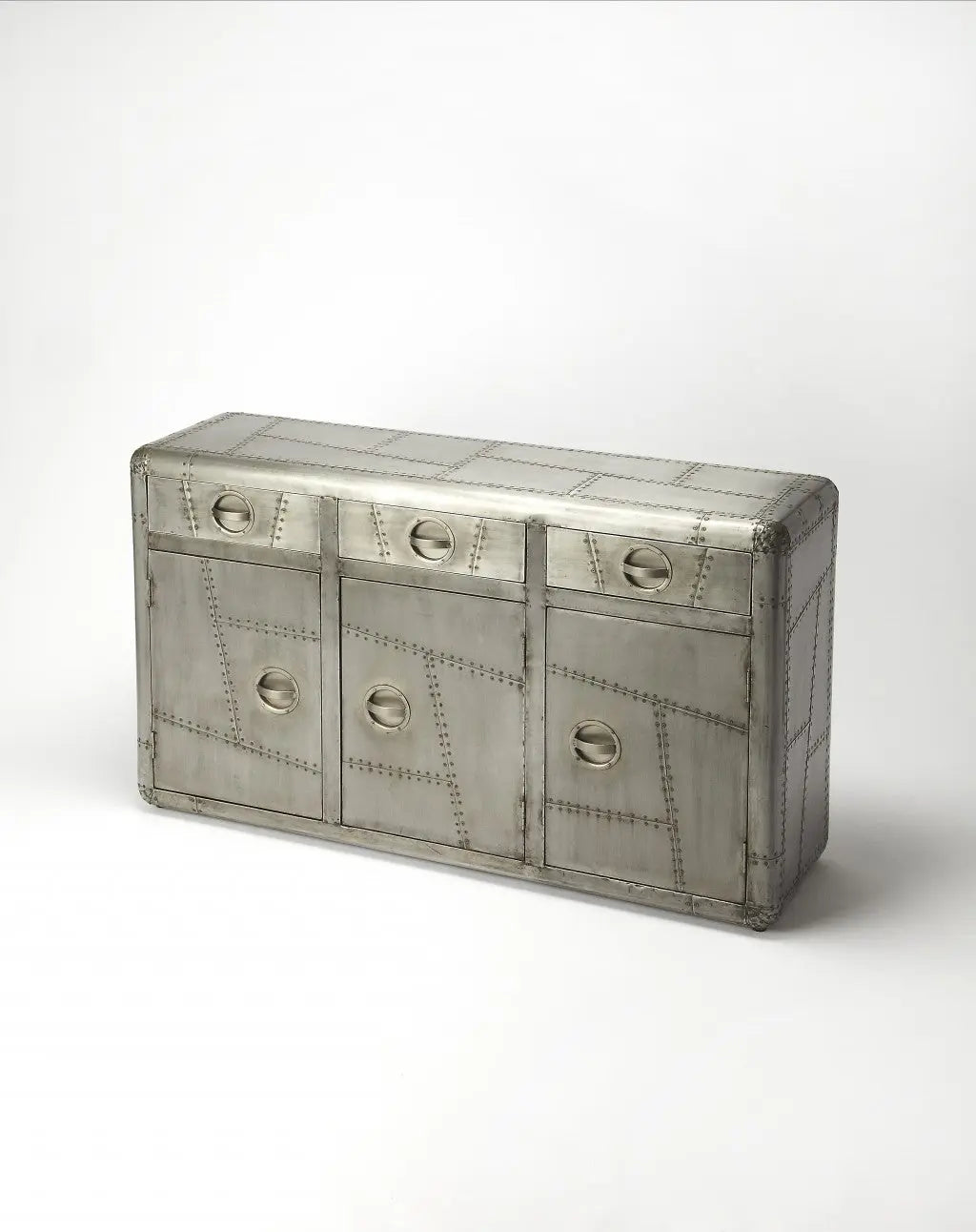 55" Silver Steel Console Accent Cabinet With Three Drawers Homeroots Kitchen & Dining