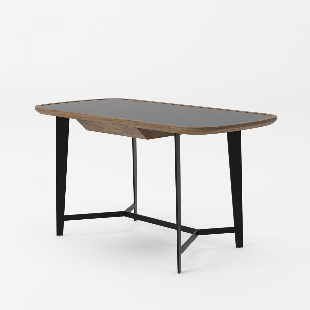 55" Walnut And Black Glass Rectangular Writing Desk Homeroots Office