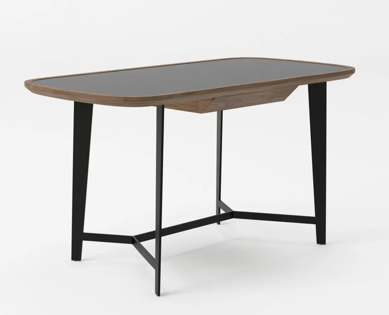 55" Walnut And Black Glass Rectangular Writing Desk Homeroots Office