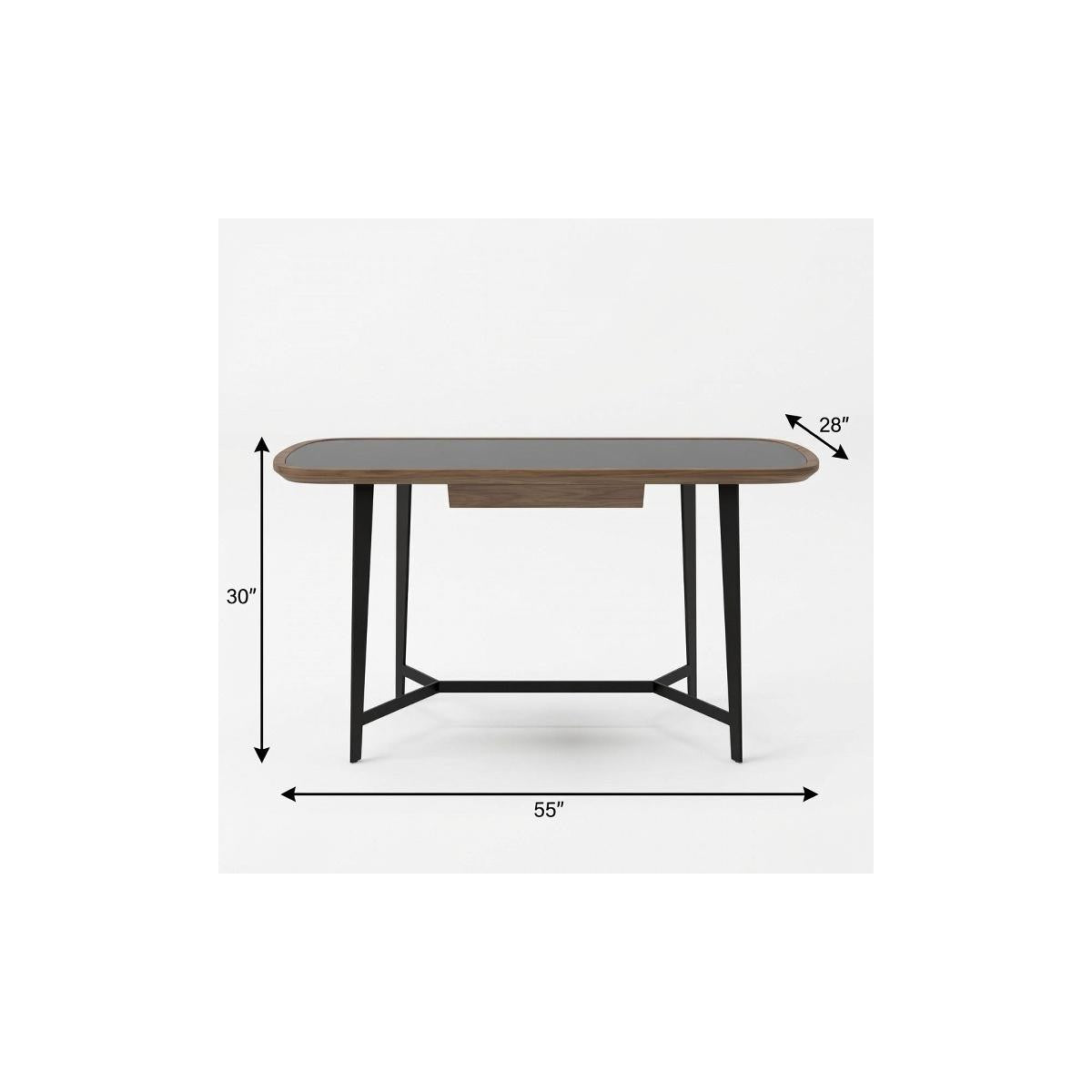 55" Walnut And Black Glass Rectangular Writing Desk Homeroots Office