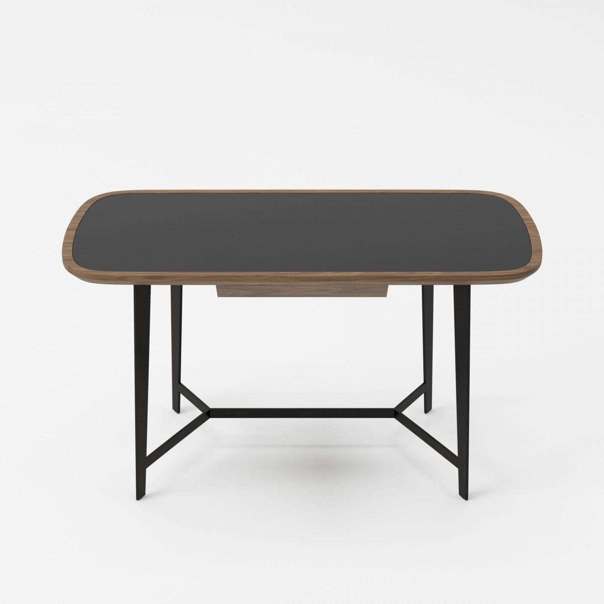 55" Walnut And Black Glass Rectangular Writing Desk Homeroots Office