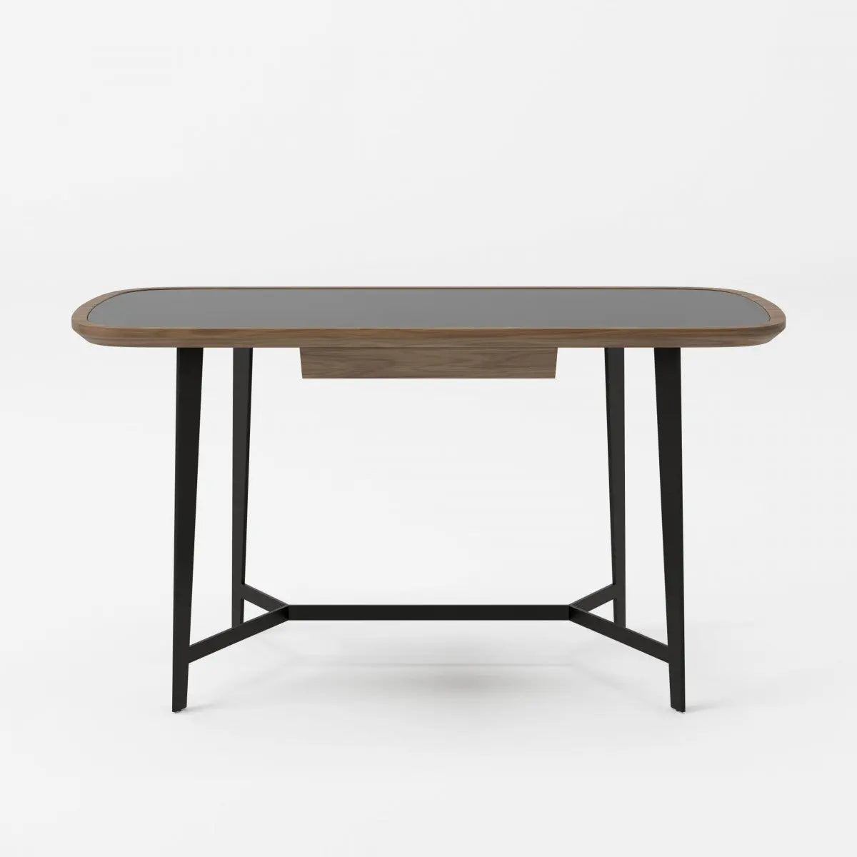 55" Walnut And Black Glass Rectangular Writing Desk Homeroots Office