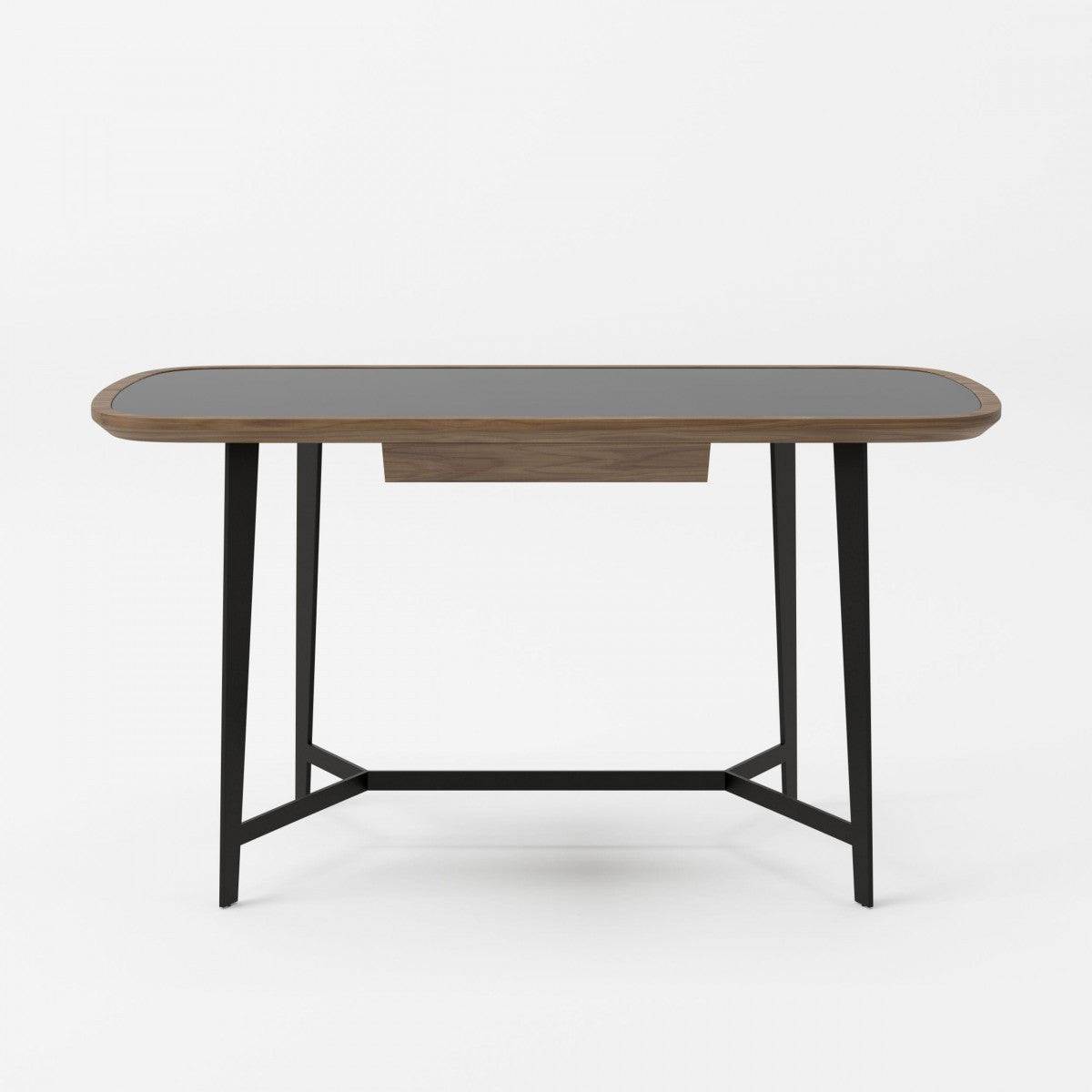55" Walnut And Black Glass Rectangular Writing Desk Homeroots Office