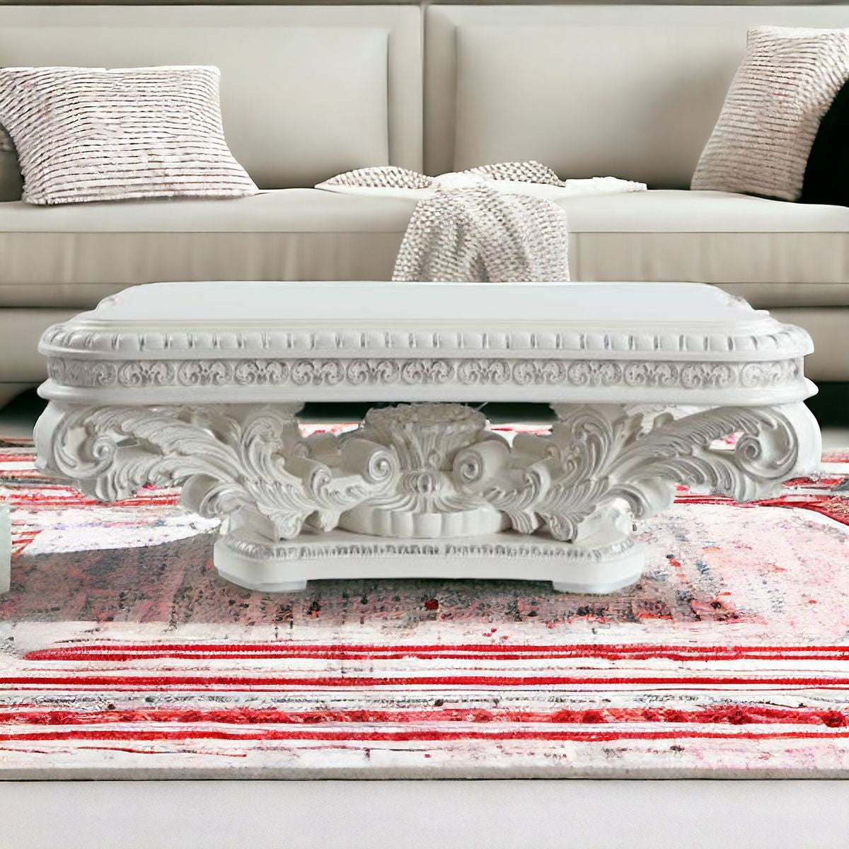 55" White Resin Coffee Table - GreatEagleInc
