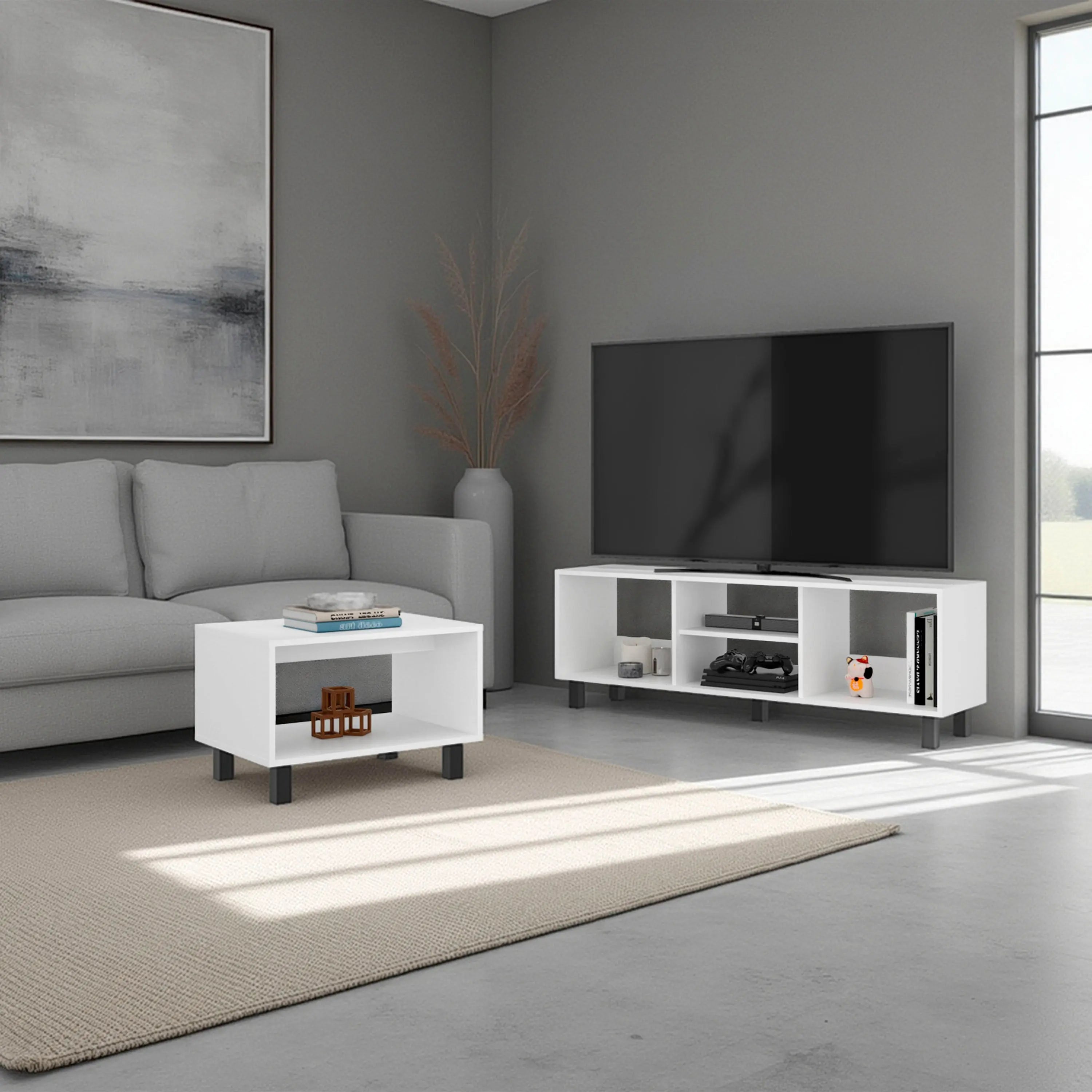 55" White Wood Fireplace Entertainment Center Homeroots Living Room
