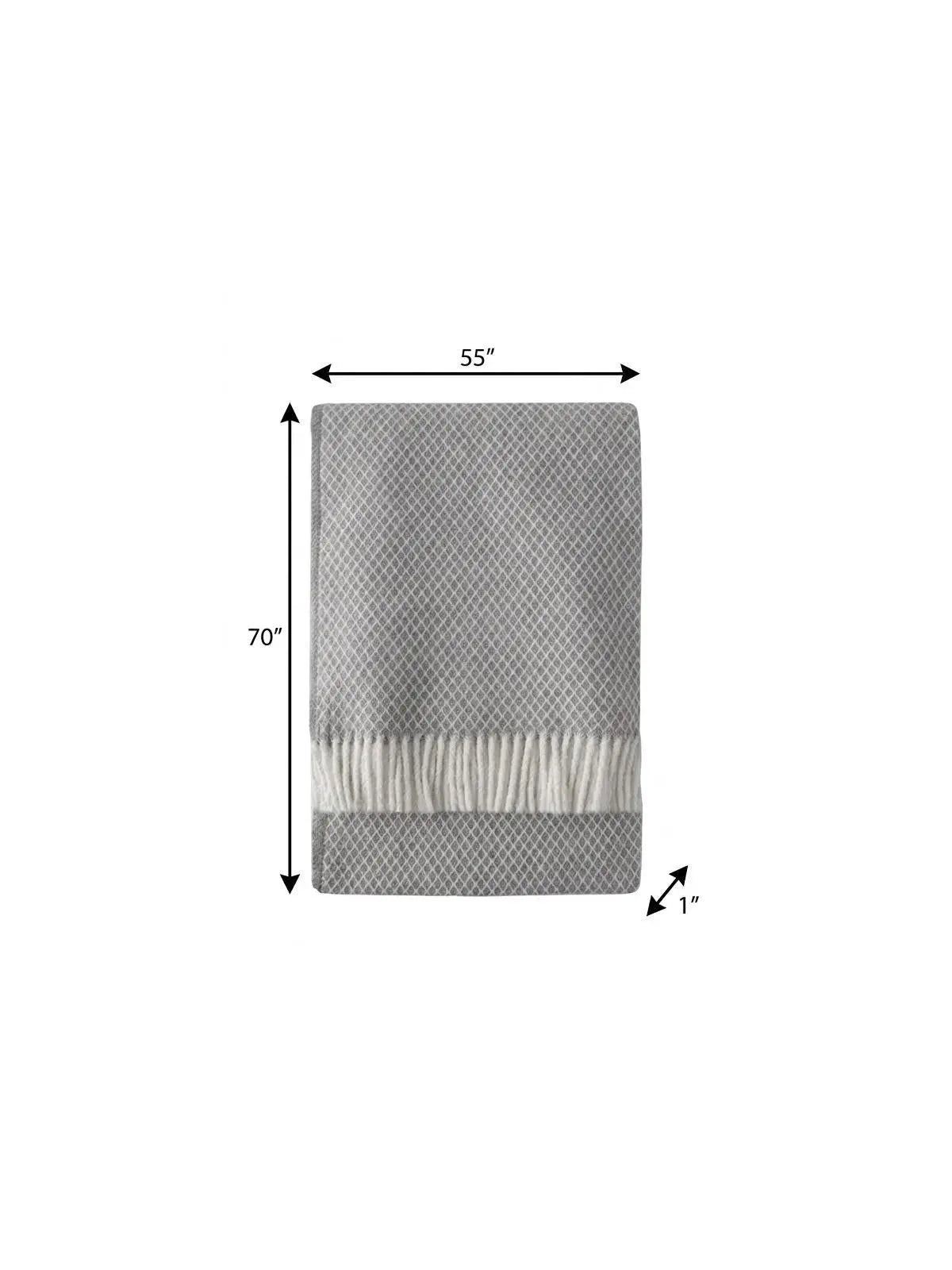 Gray textured woven throw blanket with fringed edges, measuring 55"x70", ideal for cozy living spaces.