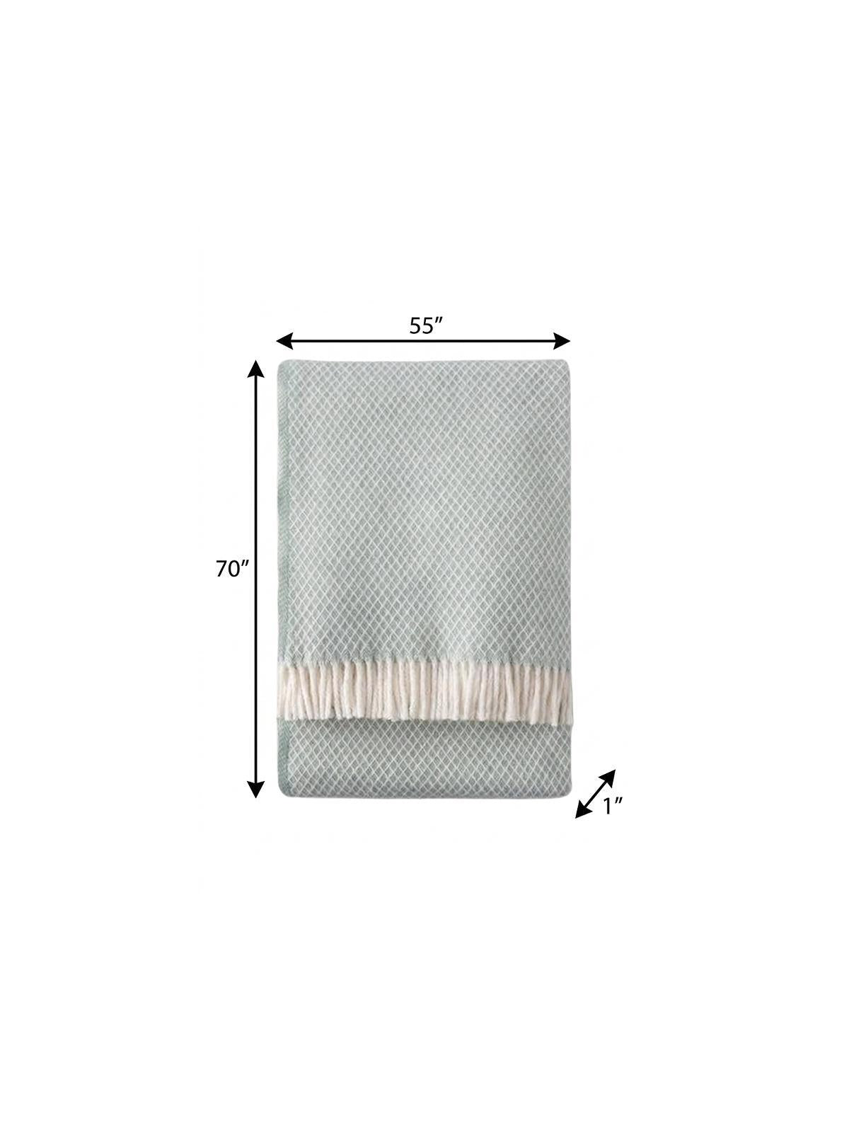 55" X 70" Sage And White Cotton Blend Geometric Plush Throw Blanket with Fringe Homeroots Home Decor