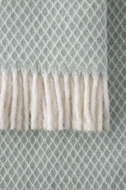 55" X 70" Sage And White Cotton Blend Geometric Plush Throw Blanket with Fringe Homeroots Home Decor