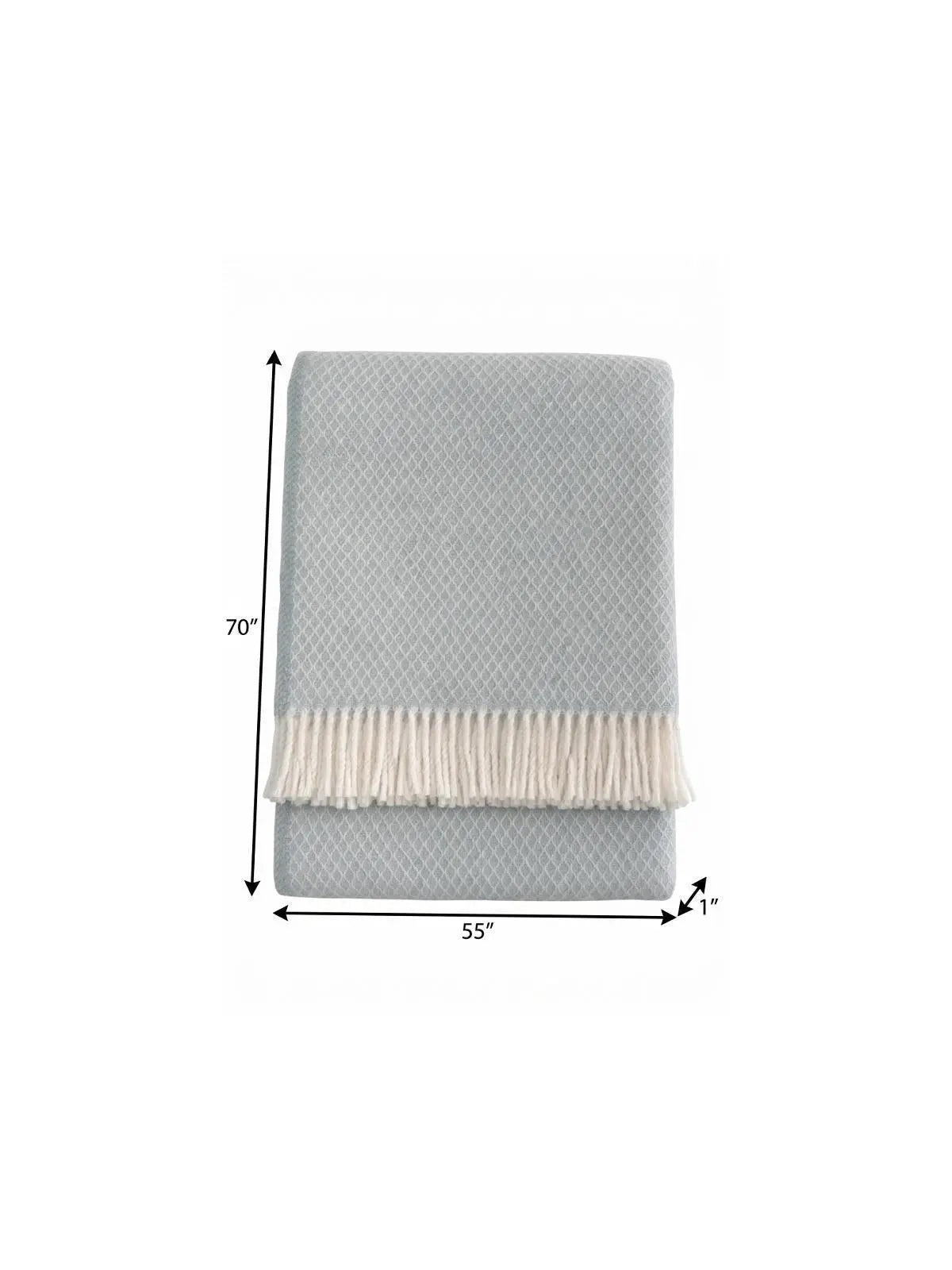 55" X 70" Sky Blue And White Cotton Blend Geometric Plush Throw Blanket with Fringe Homeroots Home Decor