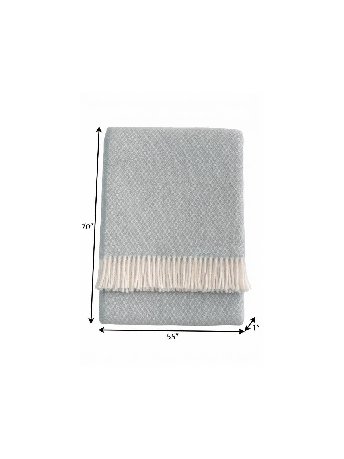 55" X 70" Sky Blue And White Cotton Blend Geometric Plush Throw Blanket with Fringe Homeroots Home Decor