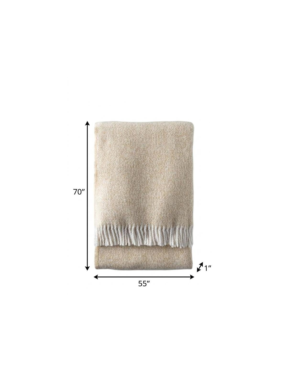 55" X 70" Stone Cotton Blend Plush Throw Blanket with Fringe Homeroots Home Decor
