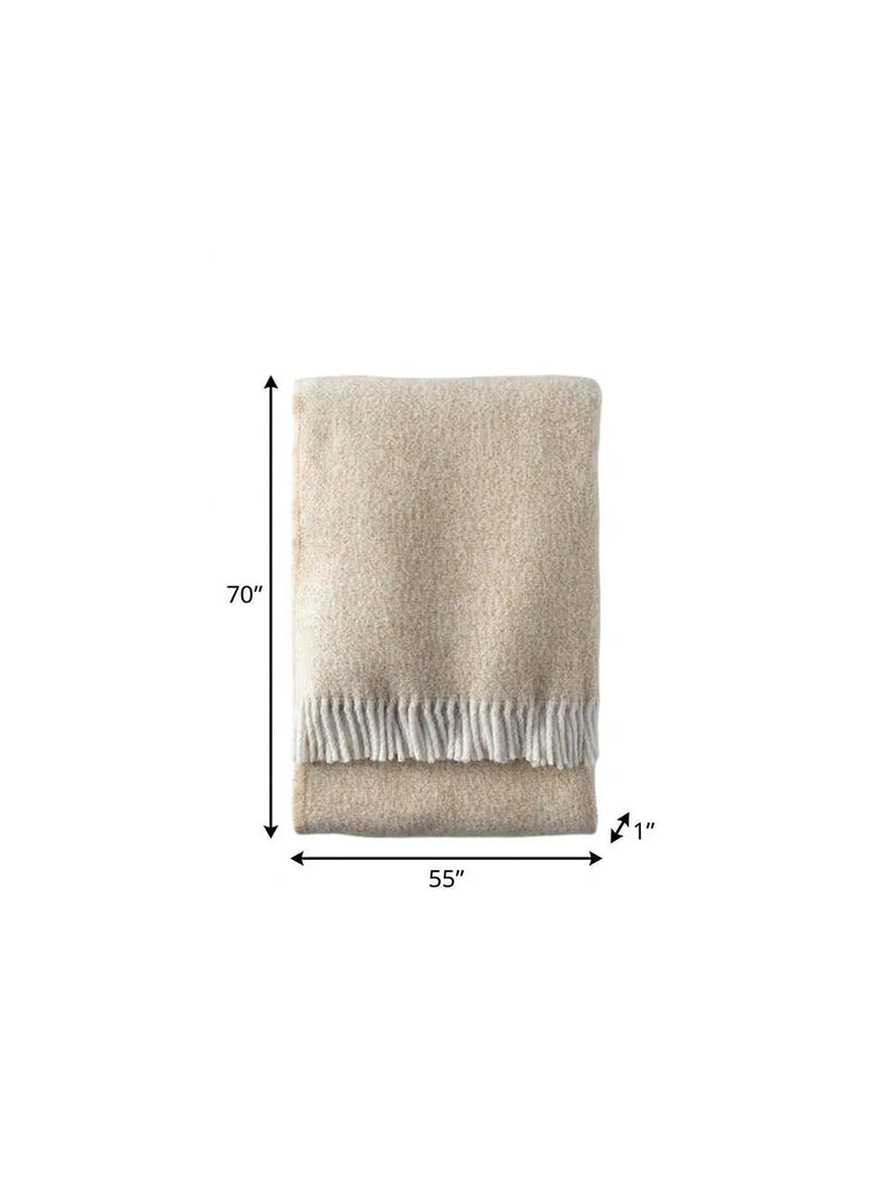 55" X 70" Stone Cotton Blend Plush Throw Blanket with Fringe Homeroots Home Decor