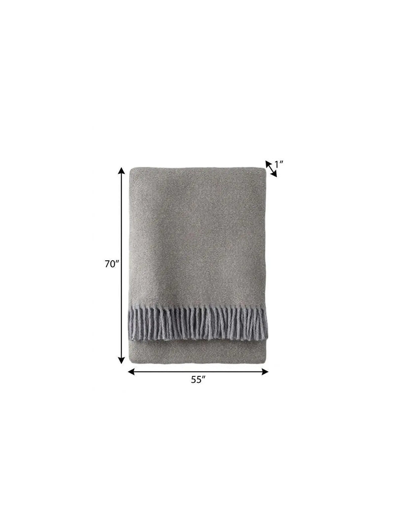 55" X 70" Taupe Cotton Blend Plush Throw Blanket with Fringe Homeroots Home Decor