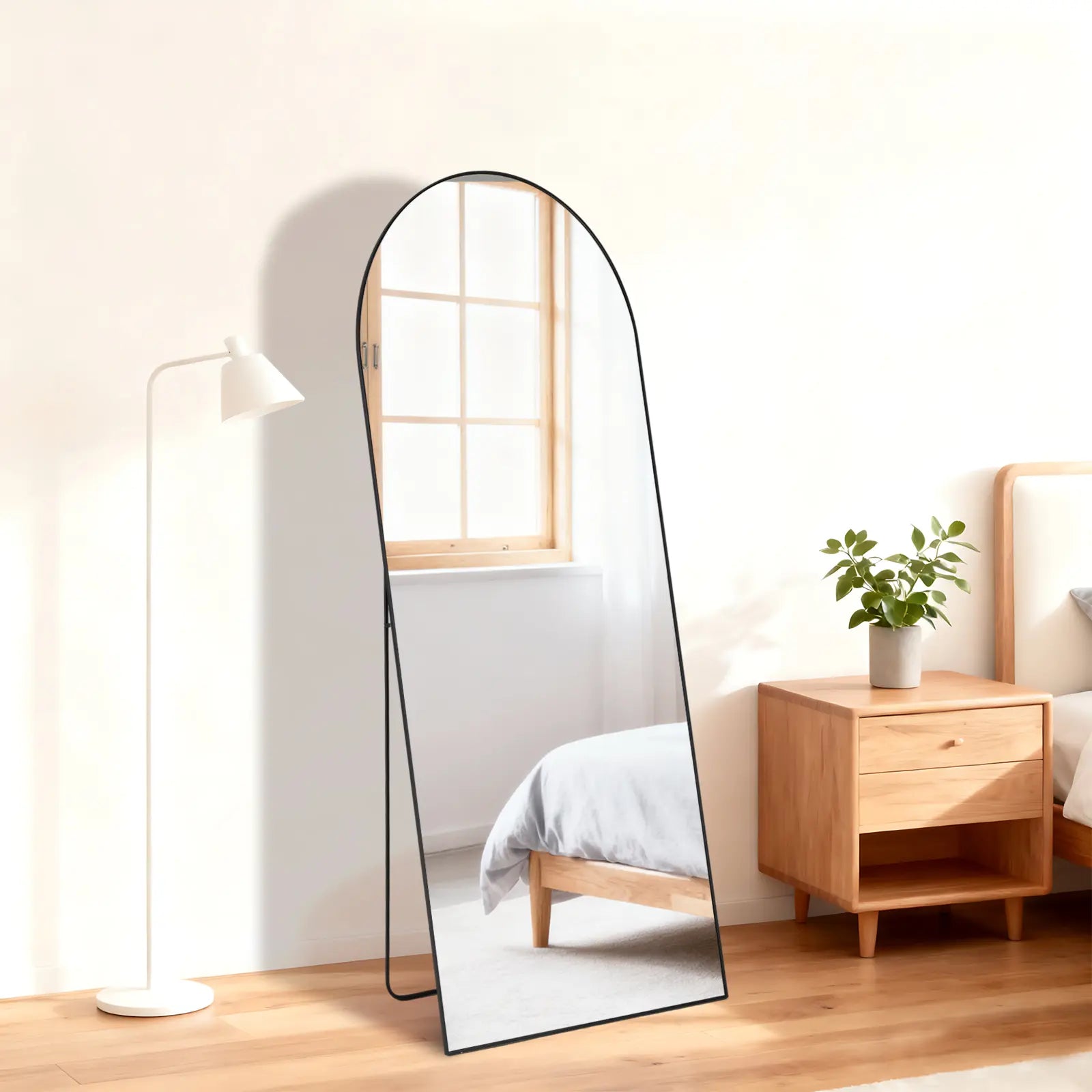 56" Black Aluminum Arch Freestanding And Wall Mounted Framed Full Length Mirror Homeroots Bed & Bath