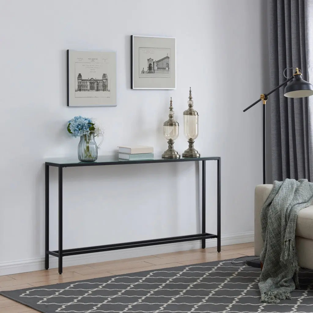 56" Black Mirrored Glass Console Table Homeroots Living Room
