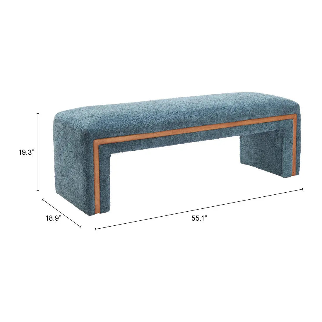 56" Blue and Brown Fabric and Solid Wood Upholstered Bench Homeroots Living Room