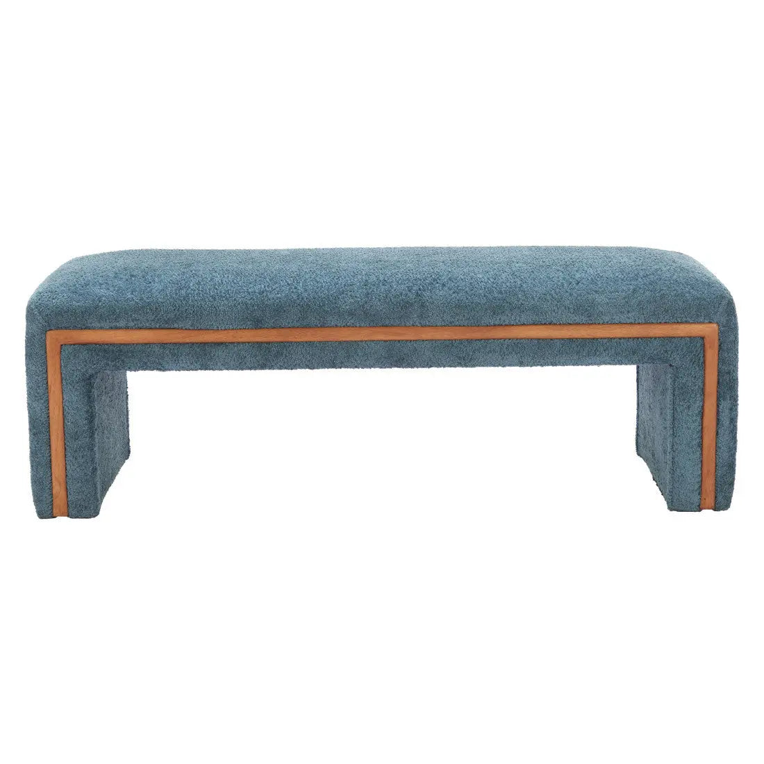 56" Blue and Brown Fabric and Solid Wood Upholstered Bench Homeroots Living Room