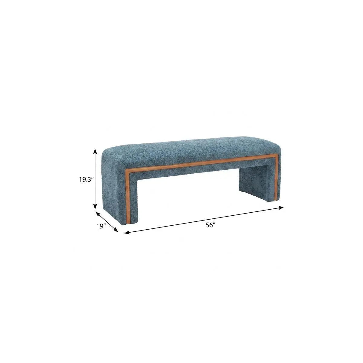 56" Blue and Brown Fabric and Solid Wood Upholstered Bench Homeroots Living Room