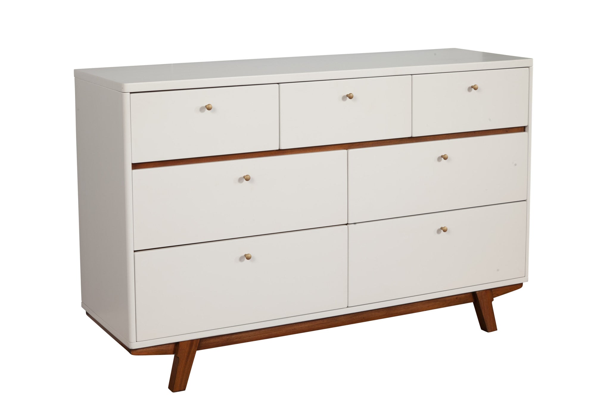 56" Brown and White Solid Wood Seven Drawer Double Dresser - GreatEagleInc