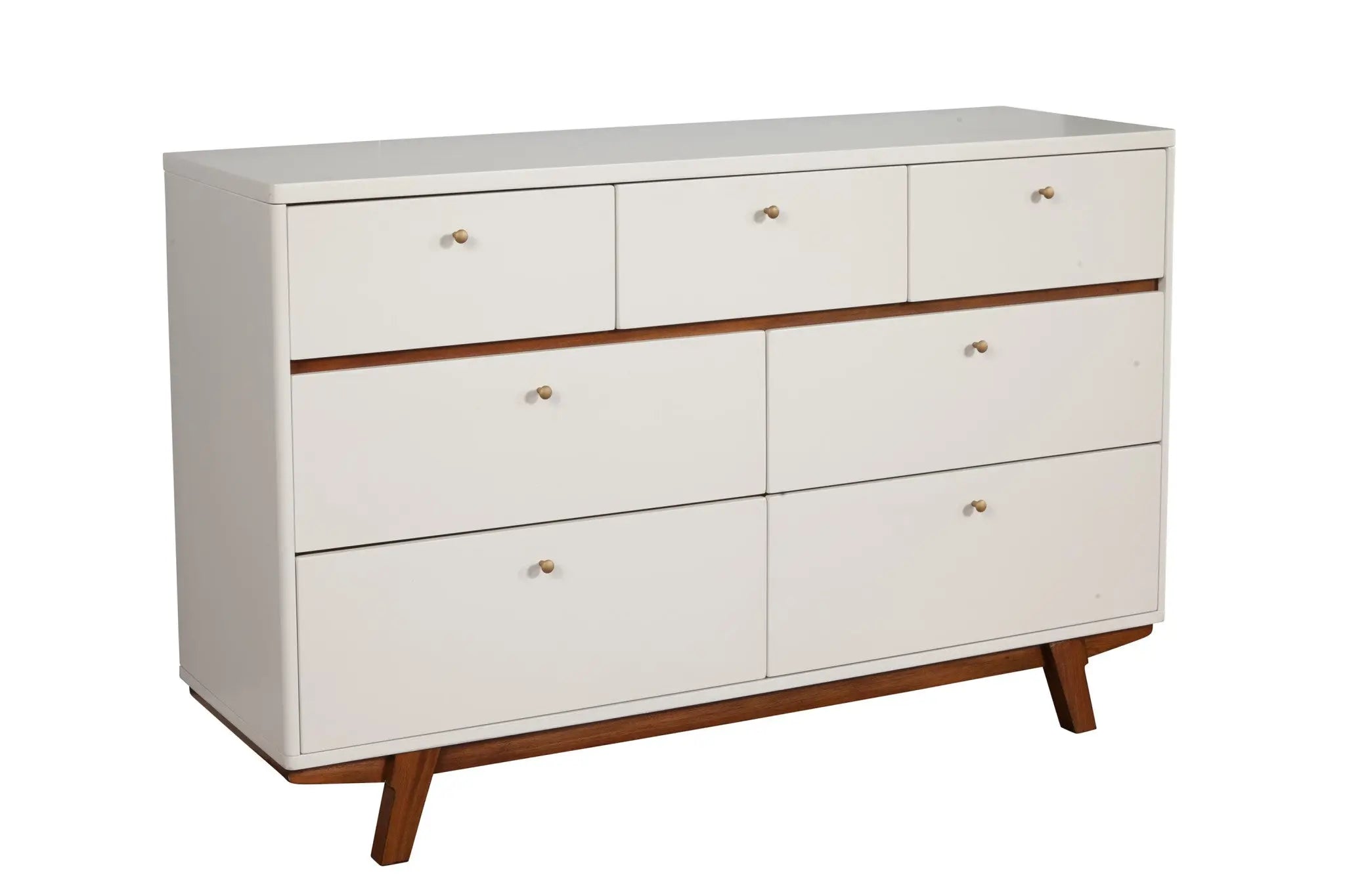 56" Brown and White Solid Wood Seven Drawer Double Dresser - GreatEagleInc