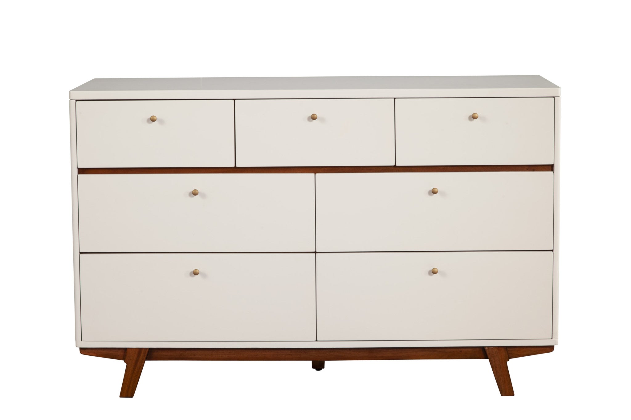 56" Brown and White Solid Wood Seven Drawer Double Dresser - GreatEagleInc