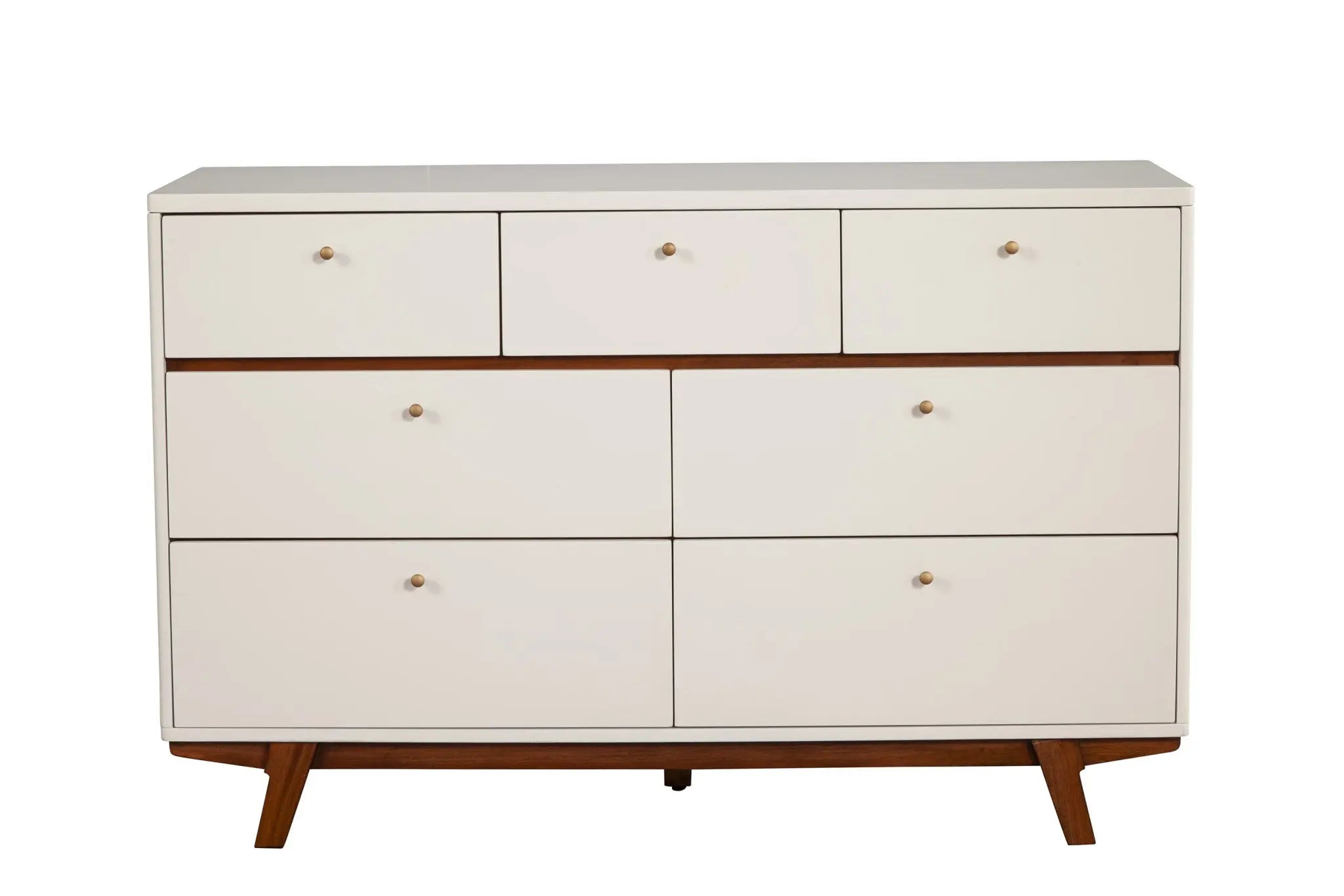 56" Brown and White Solid Wood Seven Drawer Double Dresser - GreatEagleInc