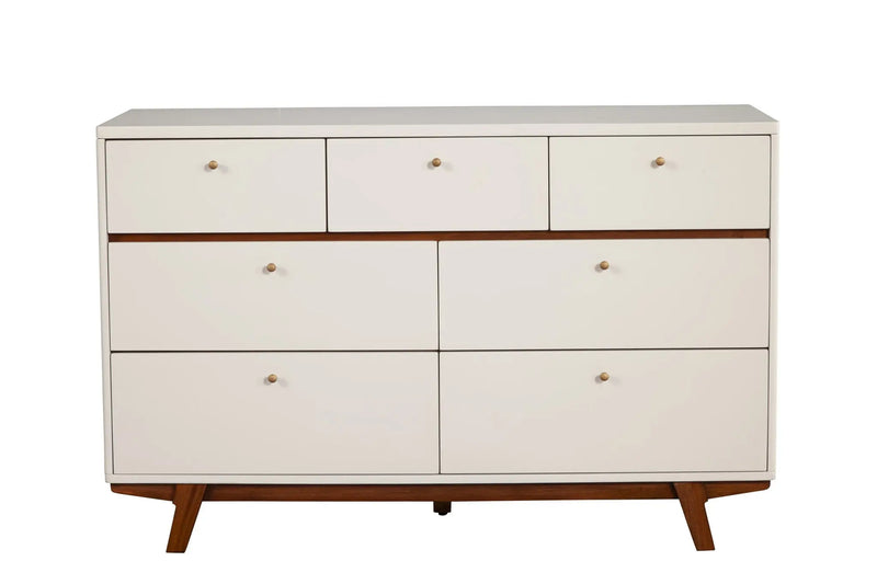 56" Brown and White Solid Wood Seven Drawer Double Dresser - GreatEagleInc