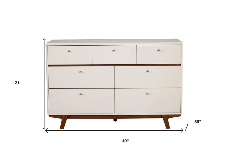 56" Brown and White Solid Wood Seven Drawer Double Dresser - GreatEagleInc