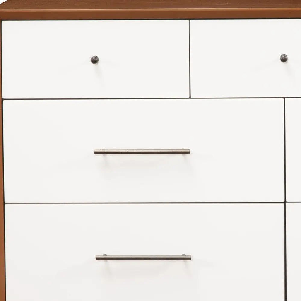 56" Brown and White Solid Wood Seven Drawer Double Dresser - GreatEagleInc
