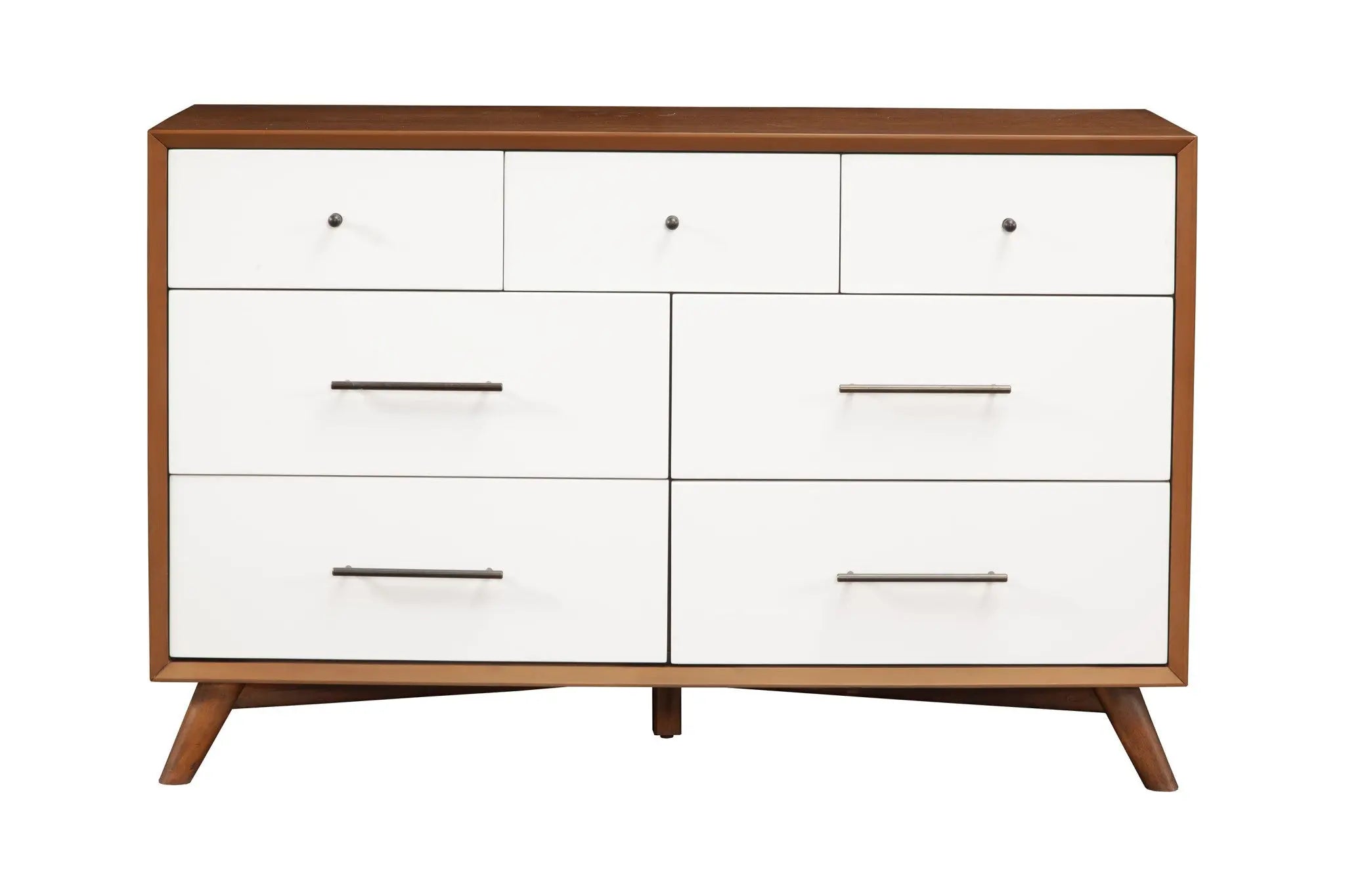 56" Brown and White Solid Wood Seven Drawer Double Dresser - GreatEagleInc