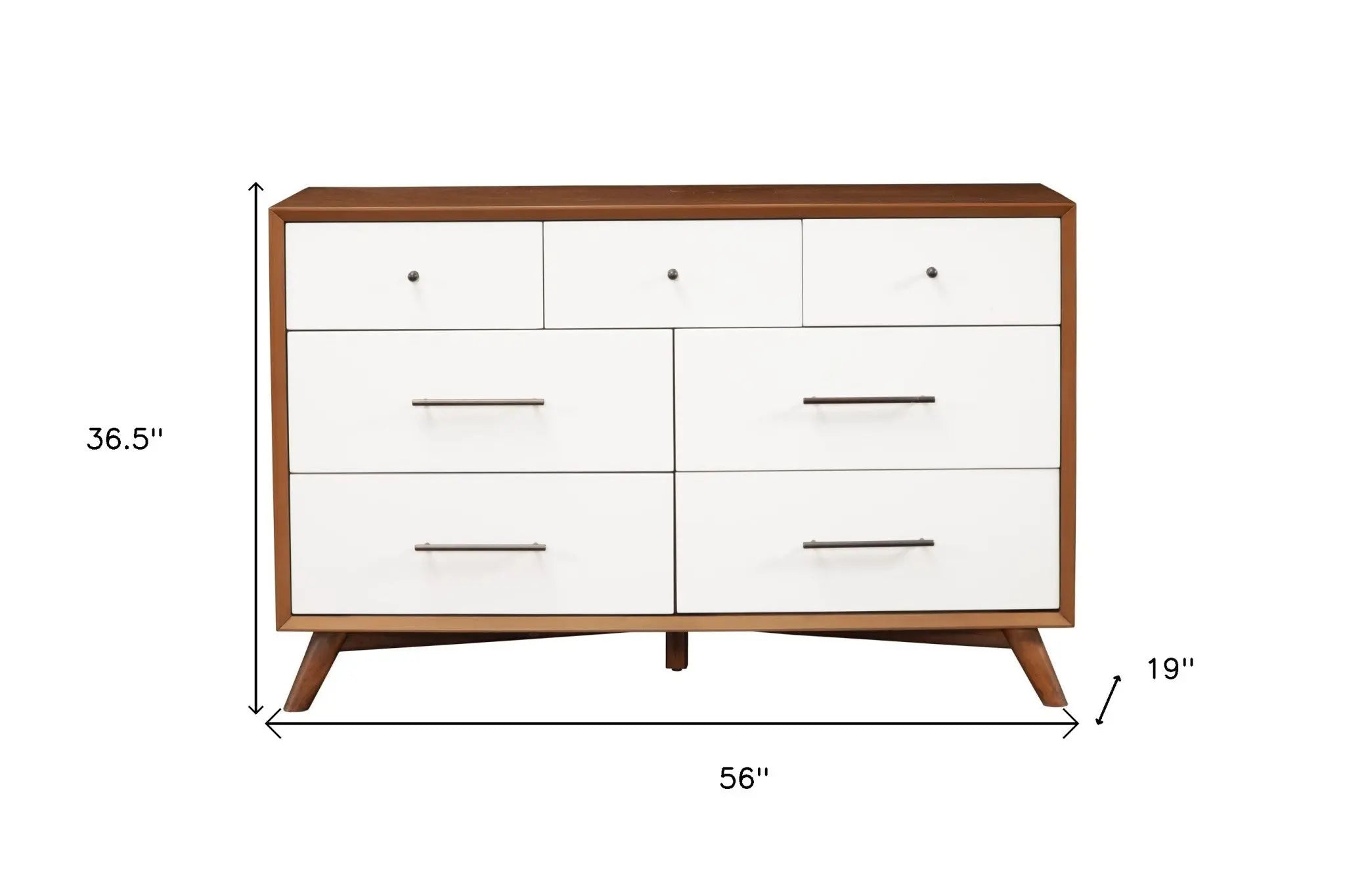 56" Brown and White Solid Wood Seven Drawer Double Dresser - GreatEagleInc