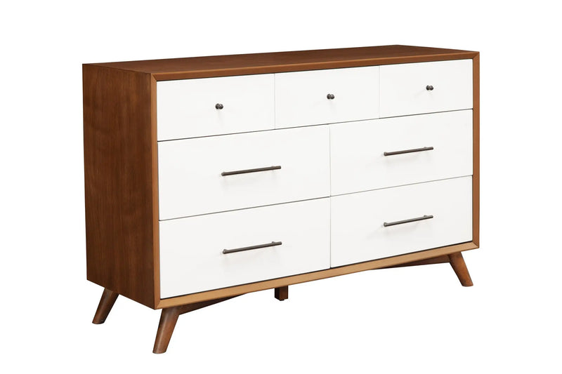 56" Brown and White Solid Wood Seven Drawer Double Dresser - GreatEagleInc