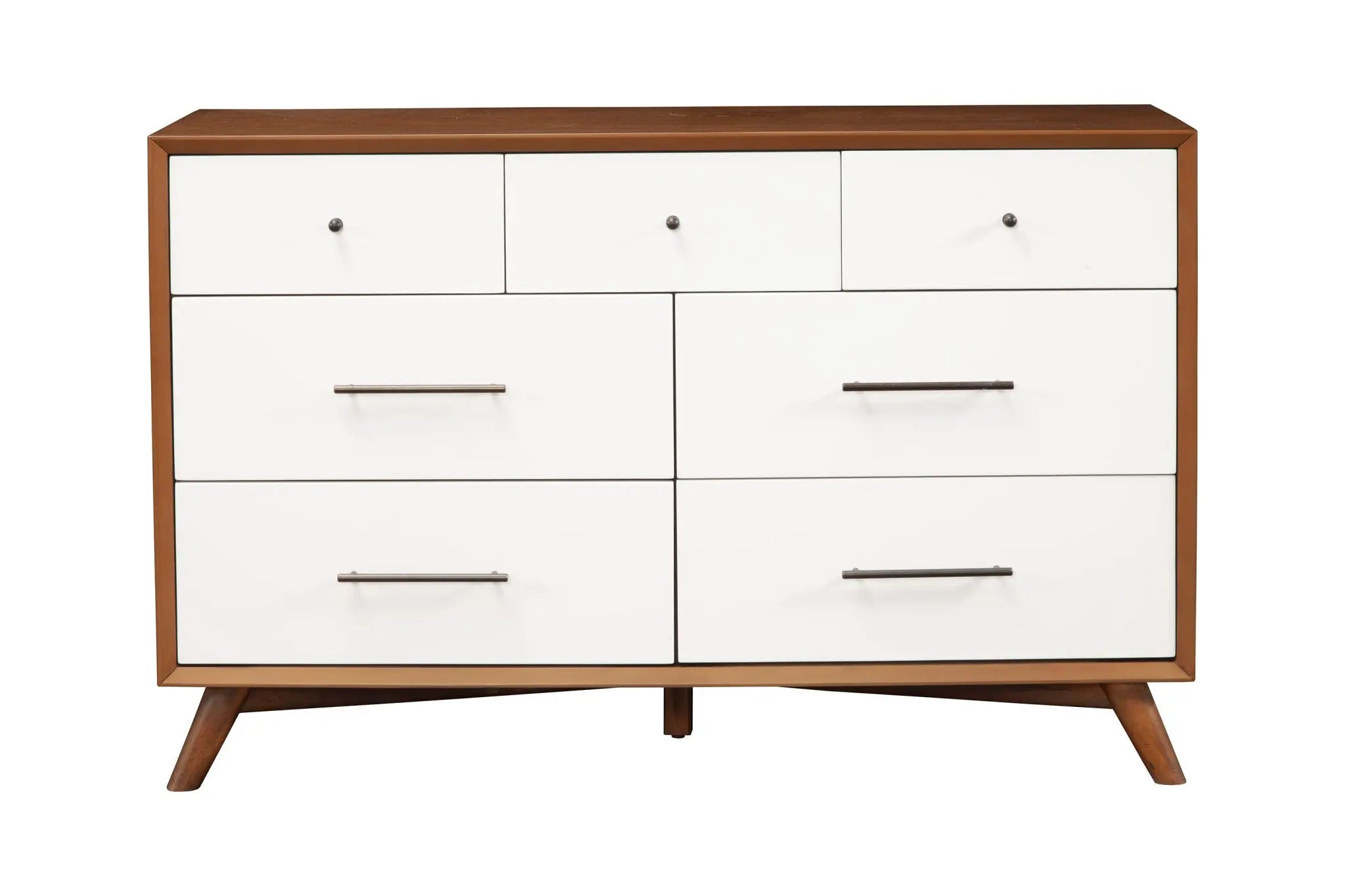 56" Brown and White Solid Wood Seven Drawer Double Dresser - GreatEagleInc