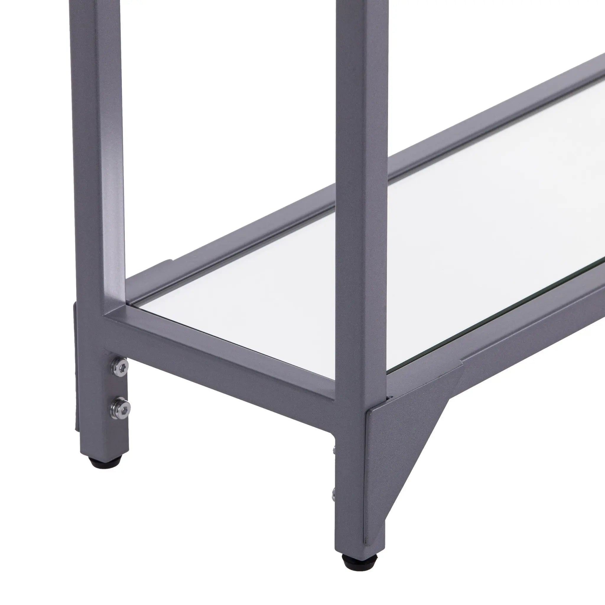 56" Clear and Silver Glass Mirrored Floor Shelf Console Table With Storage Homeroots Living Room