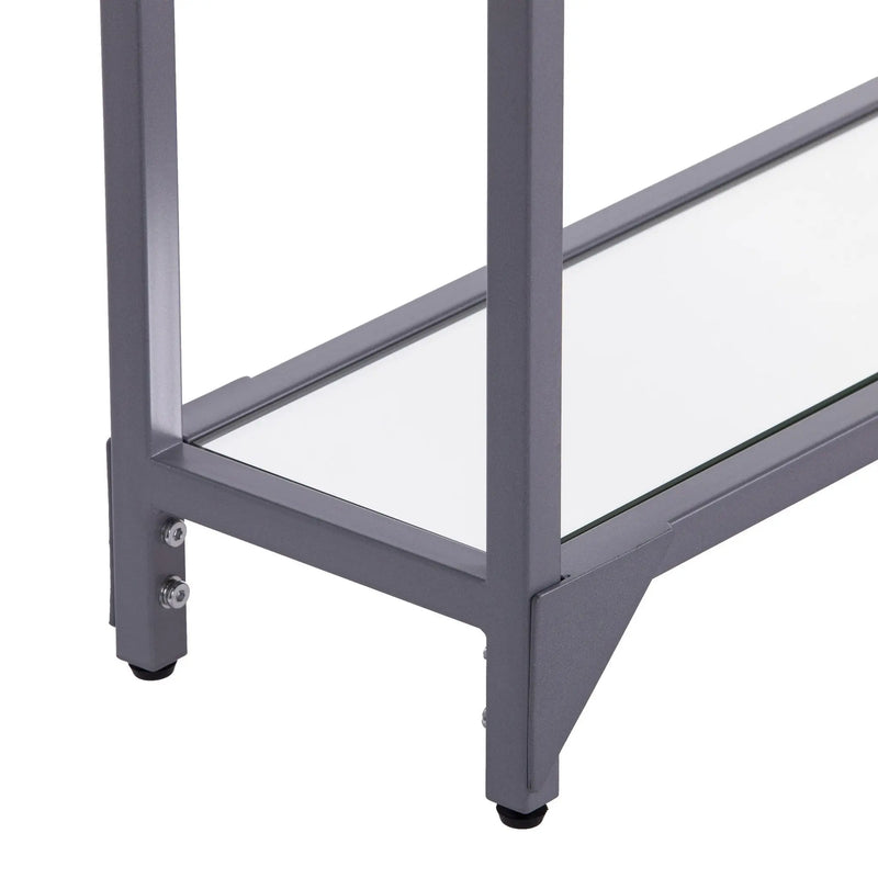 56" Clear and Silver Glass Mirrored Floor Shelf Console Table With Storage Homeroots Living Room