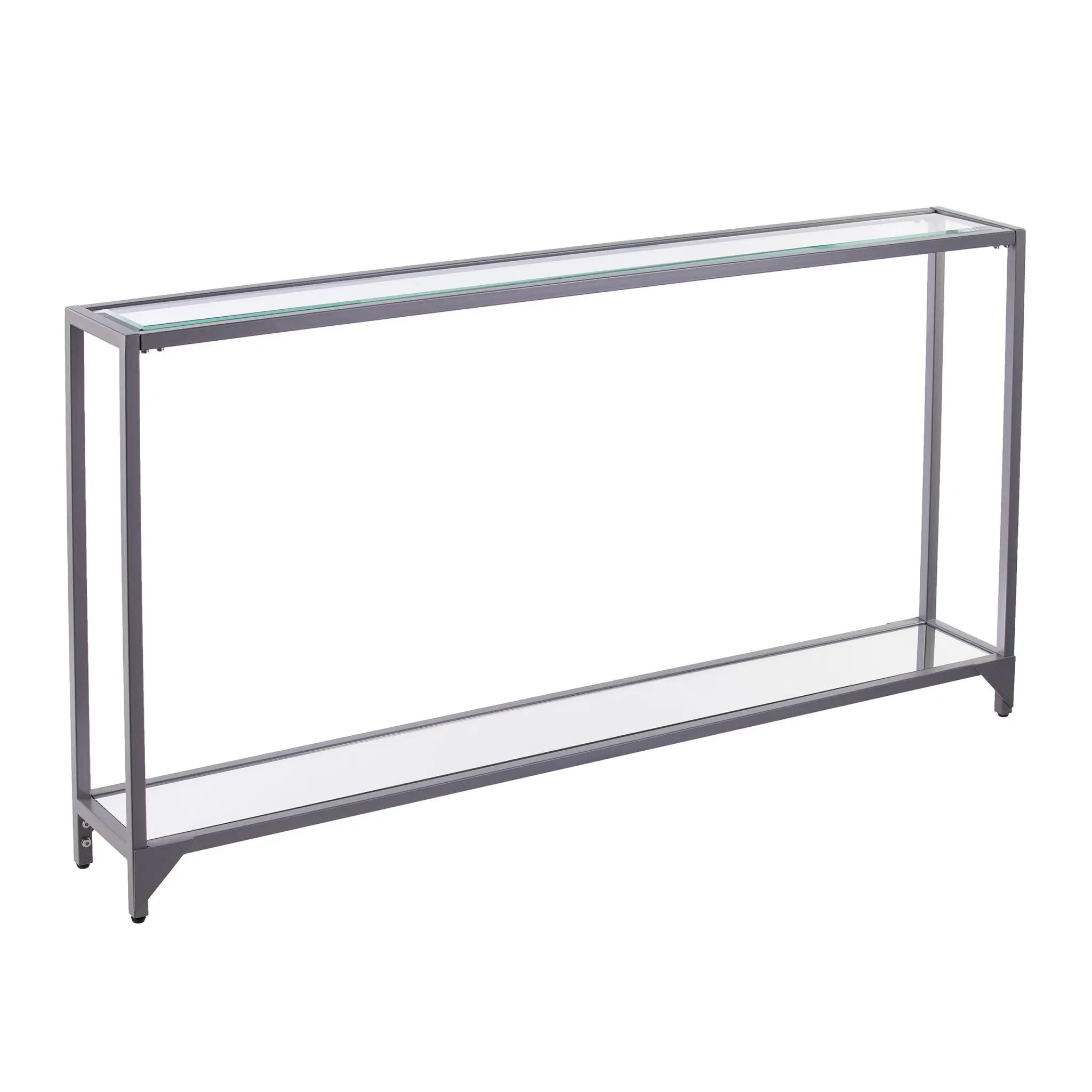 56" Clear and Silver Glass Mirrored Floor Shelf Console Table With Storage Homeroots Living Room