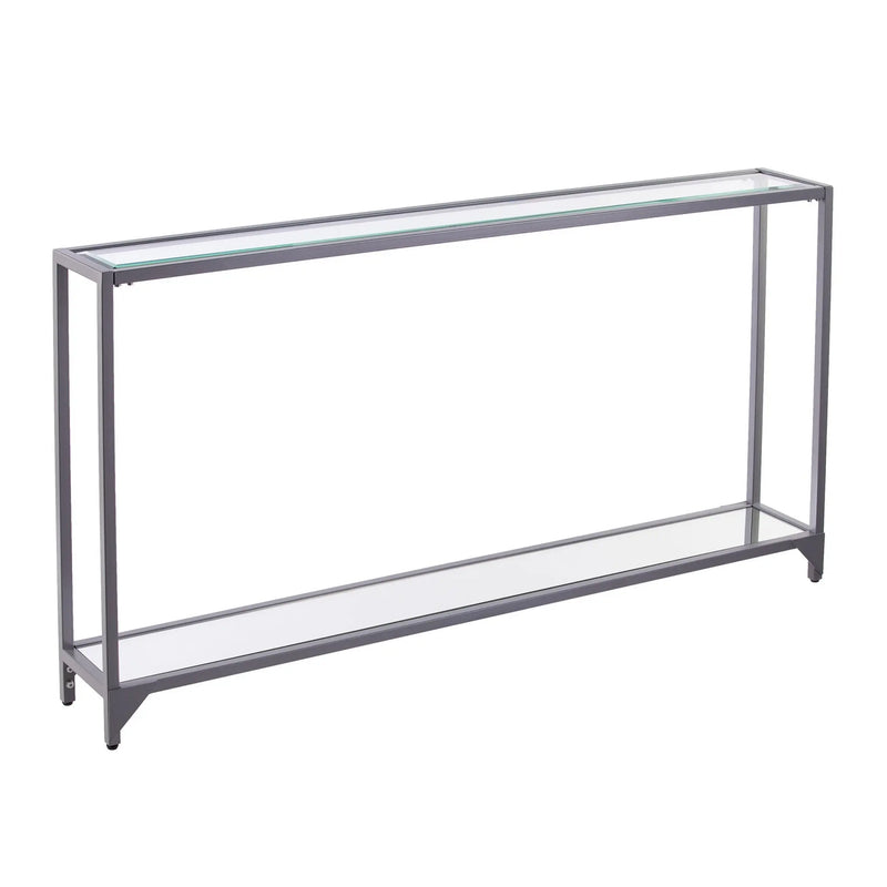 56" Clear and Silver Glass Mirrored Floor Shelf Console Table With Storage Homeroots Living Room