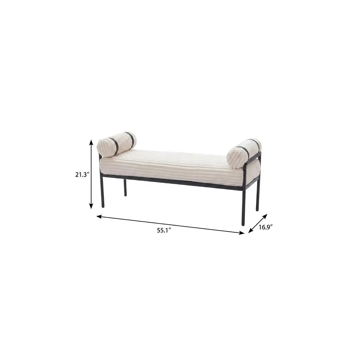 56" Cream and Black Fabric and Steel Upholstered Bench Homeroots Living Room