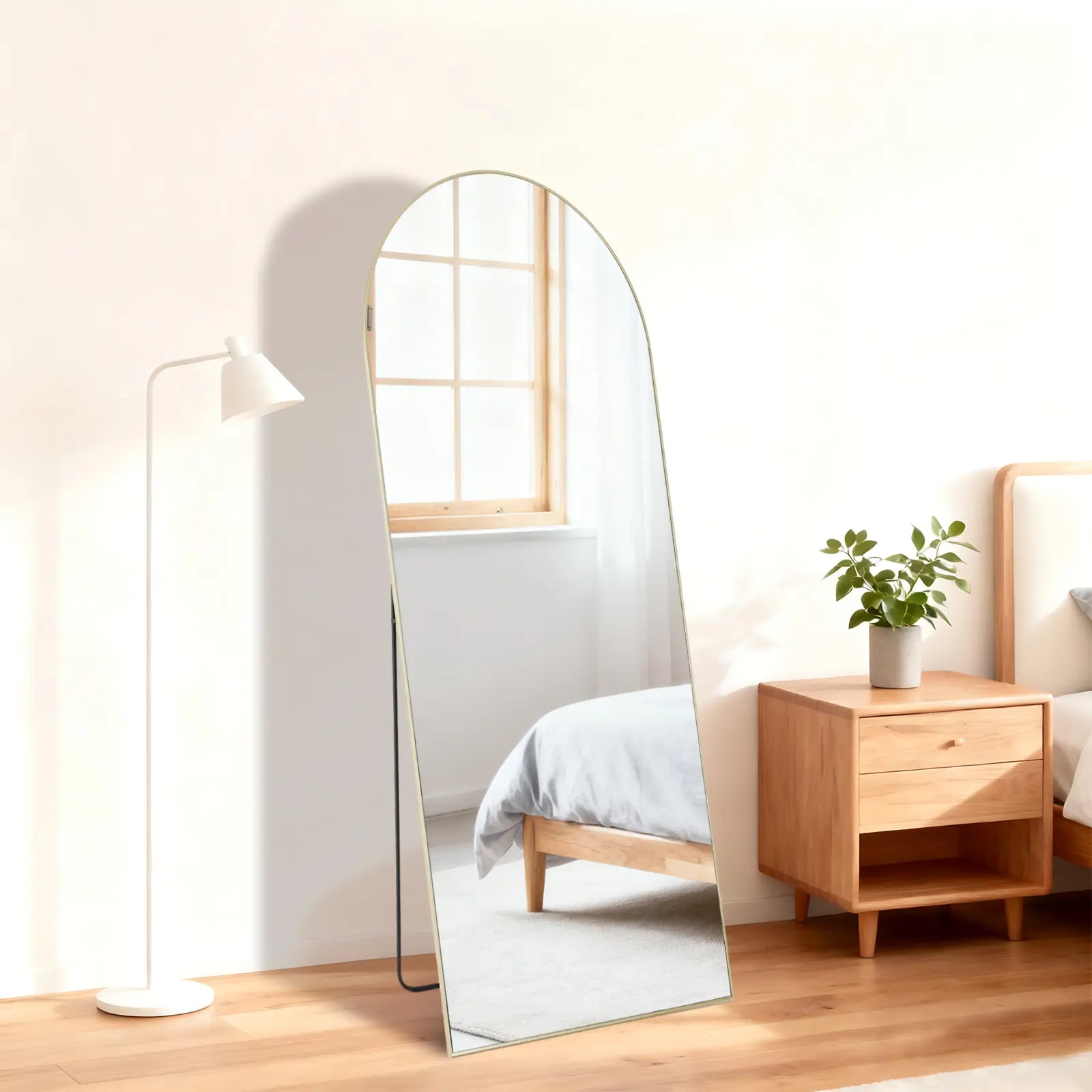 56" Gold Aluminum Arch Freestanding And Wall Mounted Framed Full Length Mirror Homeroots Bed & Bath