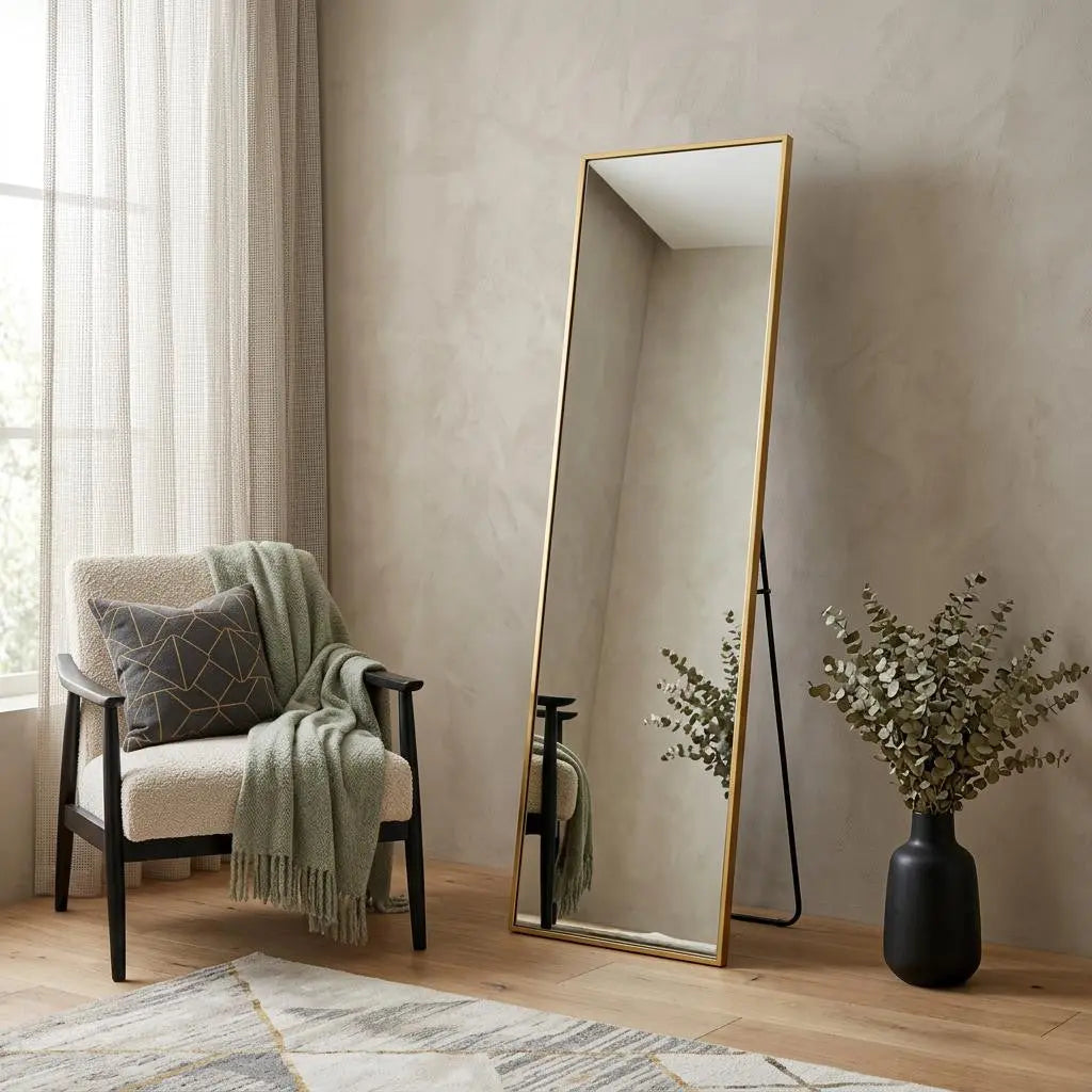 56" Gold Aluminum Freestanding And Wall Mounted Framed Full Length Mirror Homeroots Bed & Bath