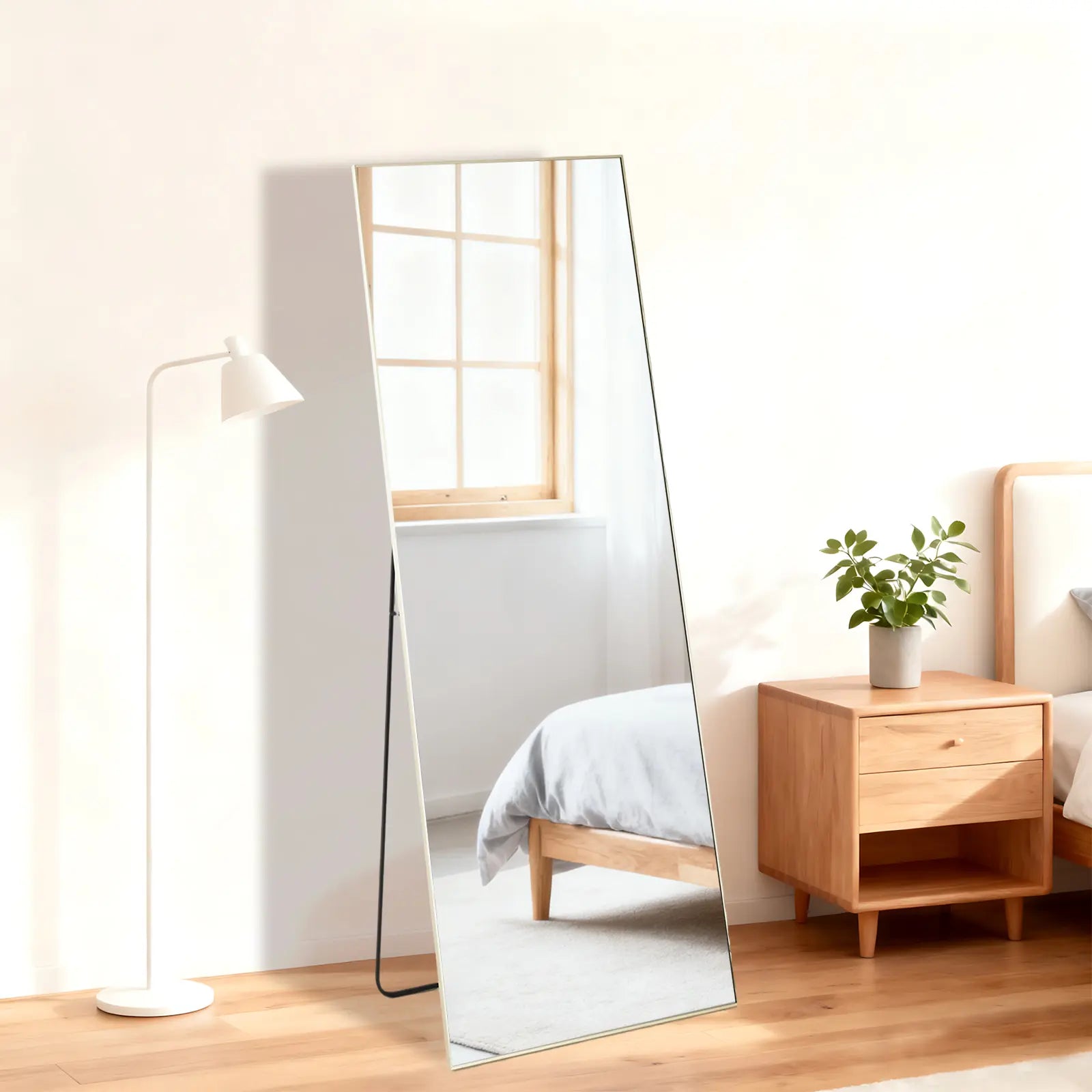56" Gold Aluminum Freestanding And Wall Mounted Framed Full Length Mirror Homeroots Bed & Bath
