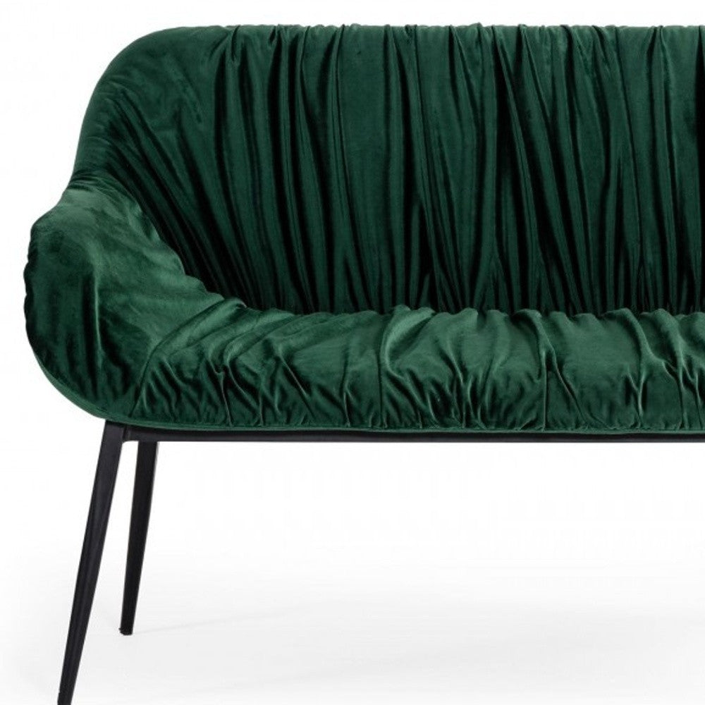 56" Green and Black Velvet Upholstered Dining Bench Homeroots Living Room