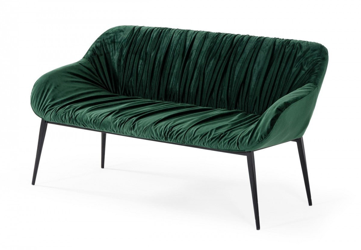 56" Green and Black Velvet Upholstered Dining Bench Homeroots Living Room