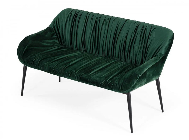 56" Green and Black Velvet Upholstered Dining Bench Homeroots Living Room