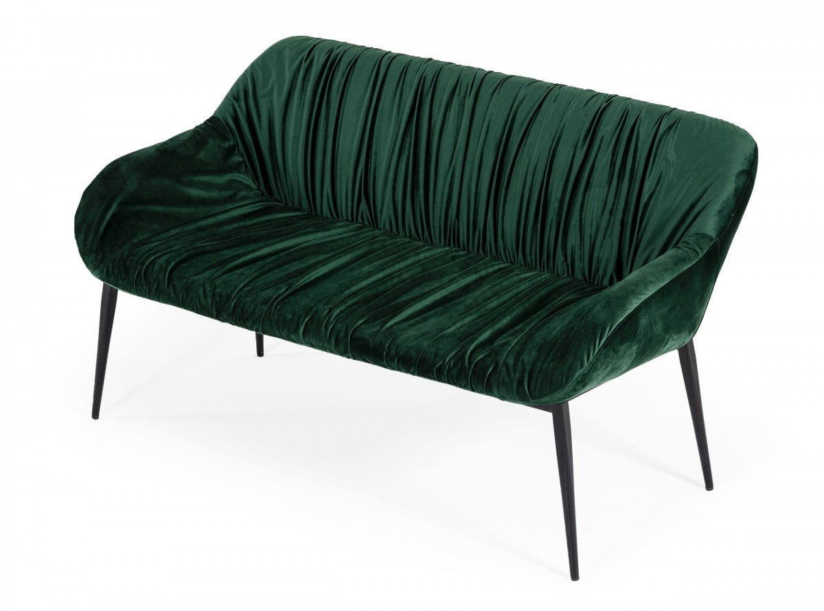 56" Green and Black Velvet Upholstered Dining Bench Homeroots Living Room
