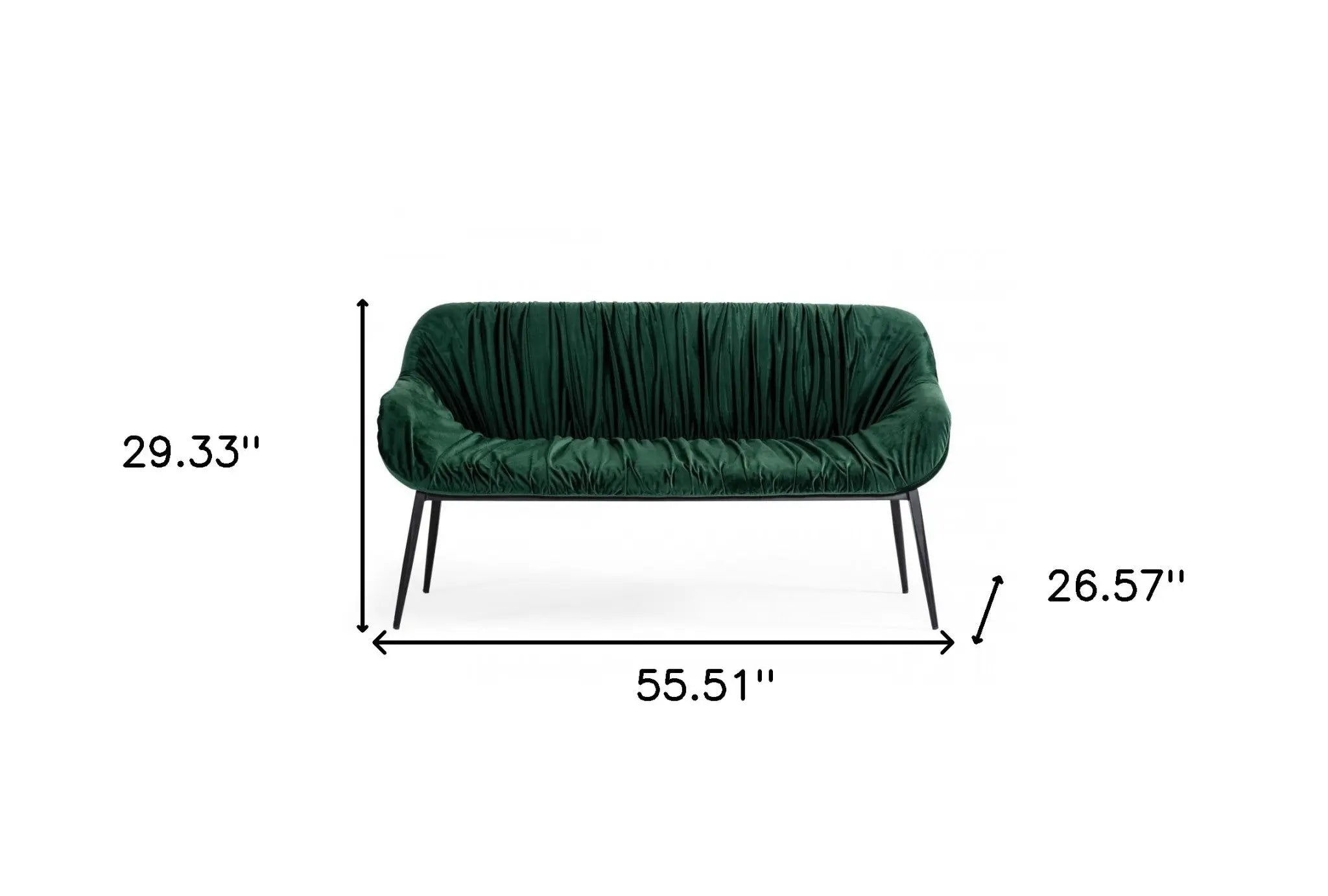 56" Green and Black Velvet Upholstered Dining Bench Homeroots Living Room