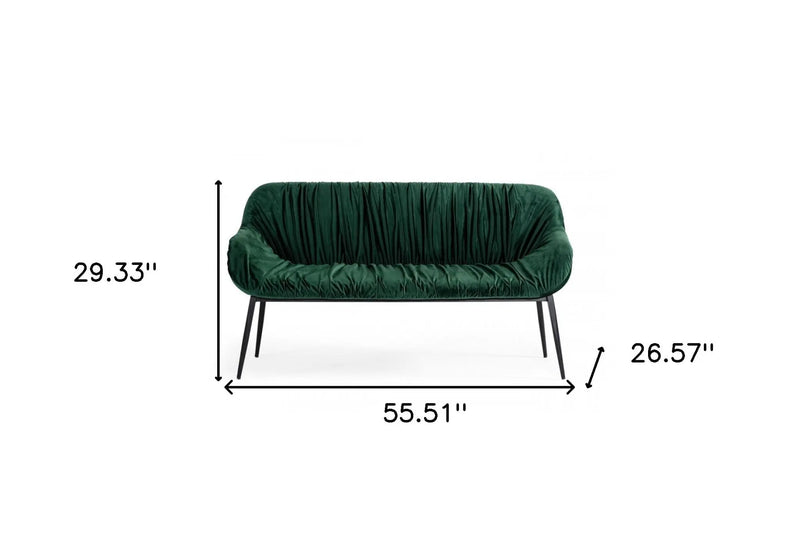 56" Green and Black Velvet Upholstered Dining Bench Homeroots Living Room