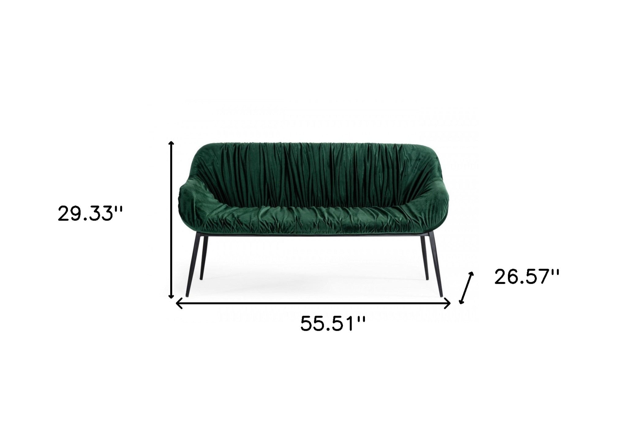 56" Green and Black Velvet Upholstered Dining Bench Homeroots Living Room