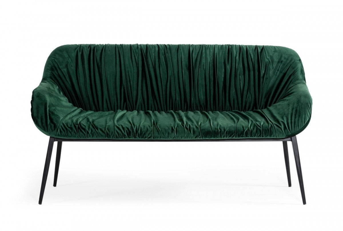 56" Green and Black Velvet Upholstered Dining Bench Homeroots Living Room