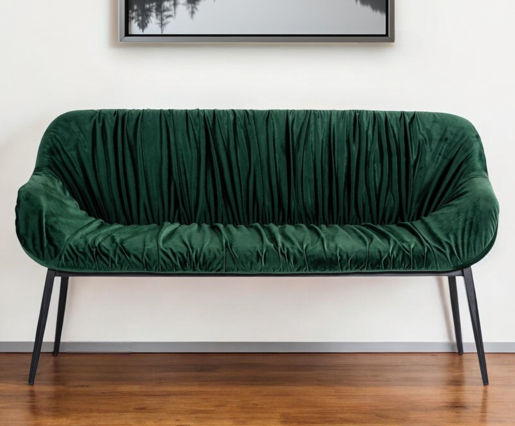 56" Green and Black Velvet Upholstered Dining Bench Homeroots Living Room
